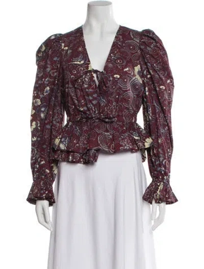 Pre-owned Ulla Johnson Floral Print V-neck Blouse In Red