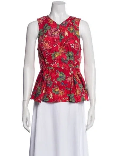 Pre-owned Ulla Johnson Floral Print V-neck Blouse In Red