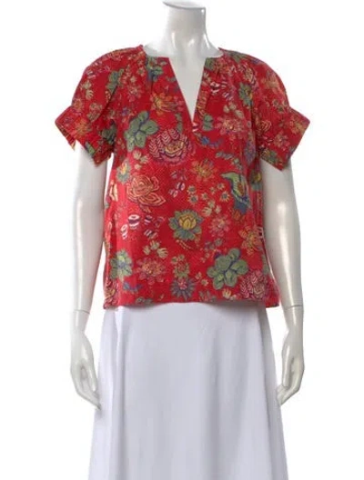 Pre-owned Ulla Johnson Floral Print V-neck Blouse In Red