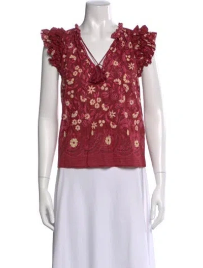 Pre-owned Ulla Johnson Floral Print V-neck Blouse In Red
