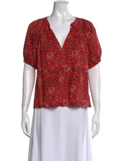 Pre-owned Ulla Johnson Floral Print V-neck Blouse In Red