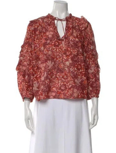 Pre-owned Ulla Johnson Floral Print V-neck Blouse In Red