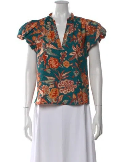 Pre-owned Ulla Johnson Floral Print V-neck Blouse In Red