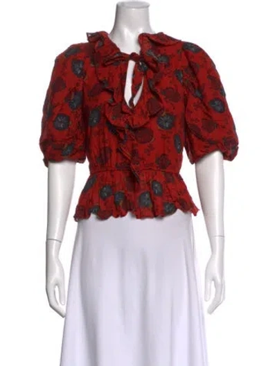 Pre-owned Ulla Johnson Floral Print V-neck Blouse In Red