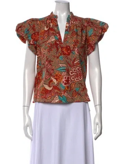 Pre-owned Ulla Johnson Floral Print V-neck Blouse In Red