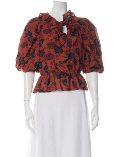 Pre-owned Ulla Johnson Floral Print V-neck Blouse In Red
