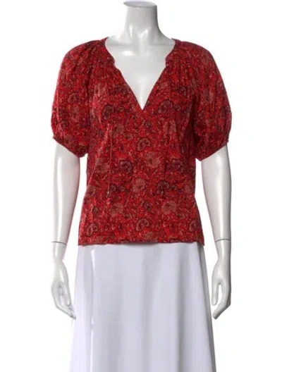 Pre-owned Ulla Johnson Floral Print V-neck Blouse In Red