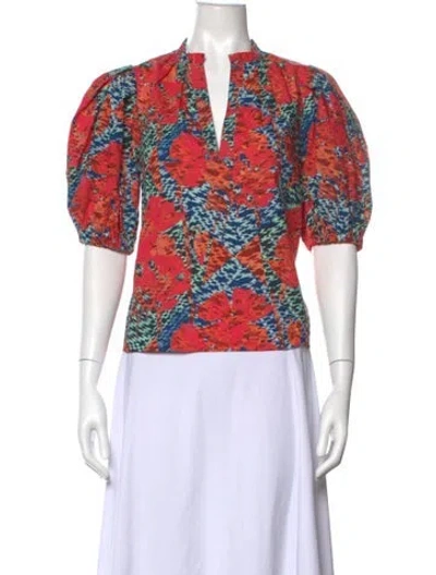 Pre-owned Ulla Johnson Floral Print V-neck Blouse In Red