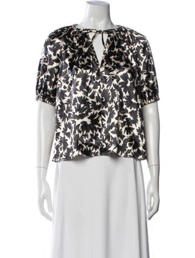 Pre-owned Ulla Johnson Floral Print V-neck Blouse W/ Tags In Black