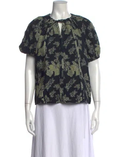 Pre-owned Ulla Johnson Floral Print V-neck Blouse W/ Tags In Blue