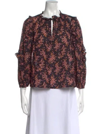 Pre-owned Ulla Johnson Floral Print V-neck Blouse W/ Tags In Multi