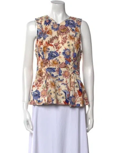 Pre-owned Ulla Johnson Floral Print V-neck Blouse W/ Tags In Neutral