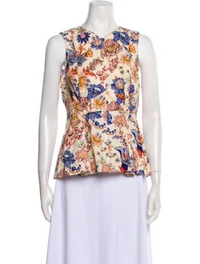 Pre-owned Ulla Johnson Floral Print V-neck Blouse W/ Tags In Neutral
