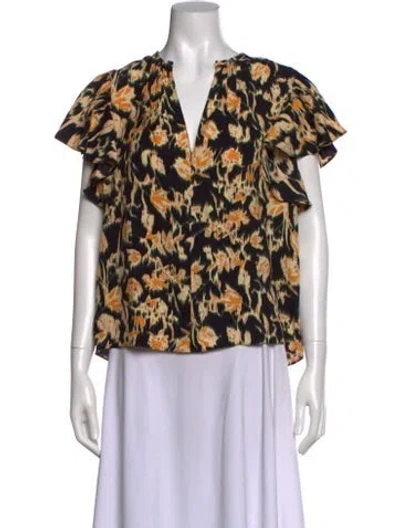 Pre-owned Ulla Johnson Floral Print V-neck Blouse W/ Tags In Neutral