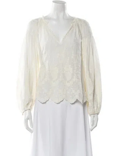 Pre-owned Ulla Johnson Floral Print V-neck Blouse In White