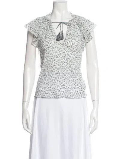 Pre-owned Ulla Johnson Floral Print V-neck Blouse In White