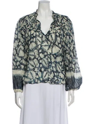 Pre-owned Ulla Johnson Floral Print V-neck Blouse In White