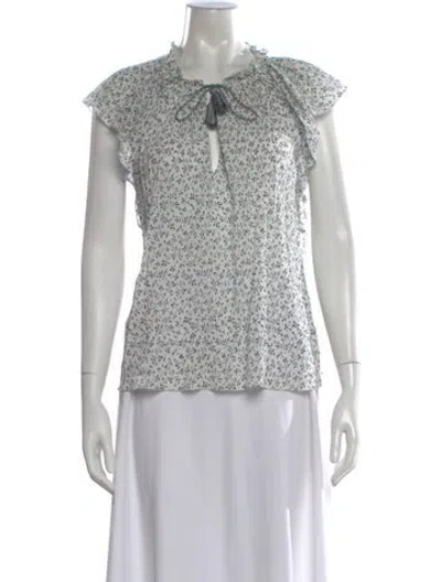 Pre-owned Ulla Johnson Floral Print V-neck Blouse In White