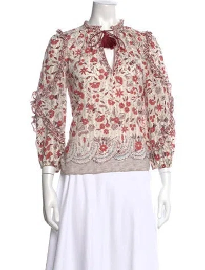 Pre-owned Ulla Johnson Floral Print V-neck Blouse In White