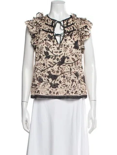 Pre-owned Ulla Johnson Floral Print V-neck Blouse In White
