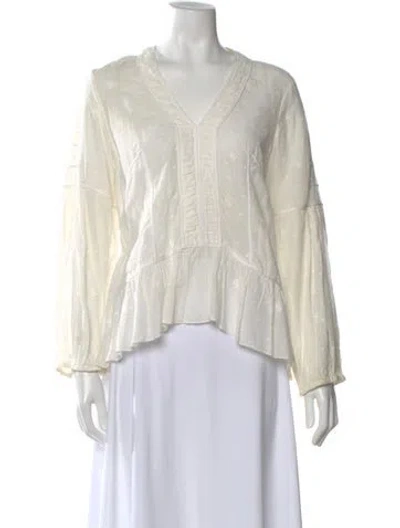 Pre-owned Ulla Johnson Floral Print V-neck Blouse In White