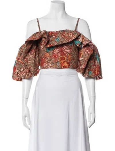 Pre-owned Ulla Johnson Floral Print V-neck Blouse In White