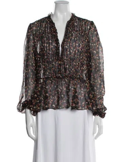Pre-owned Ulla Johnson Floral Print V-neck Blouse In White