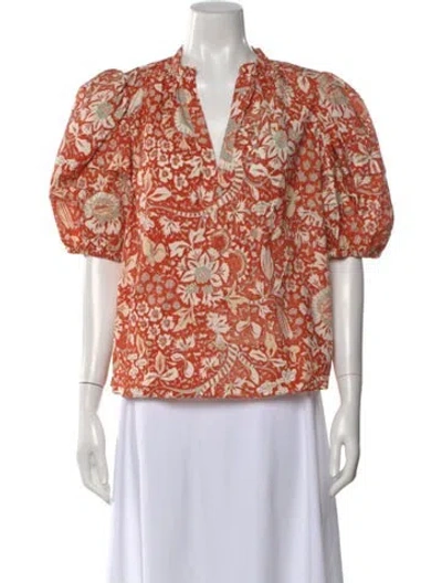 Pre-owned Ulla Johnson Floral Print V-neck Blouse In White