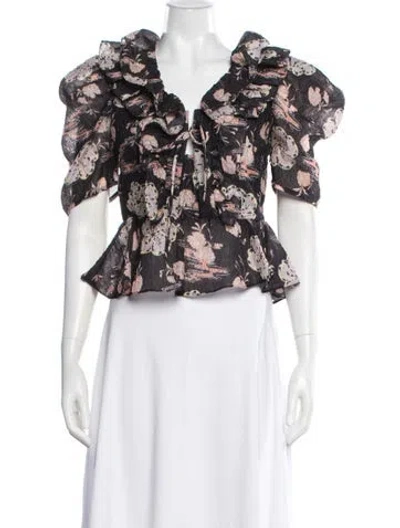 Pre-owned Ulla Johnson Floral Print V-neck Blouse In White