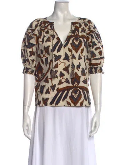 Pre-owned Ulla Johnson Floral Print V-neck Blouse In White