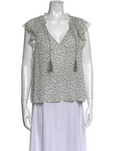 Pre-owned Ulla Johnson Floral Print V-neck Blouse In White