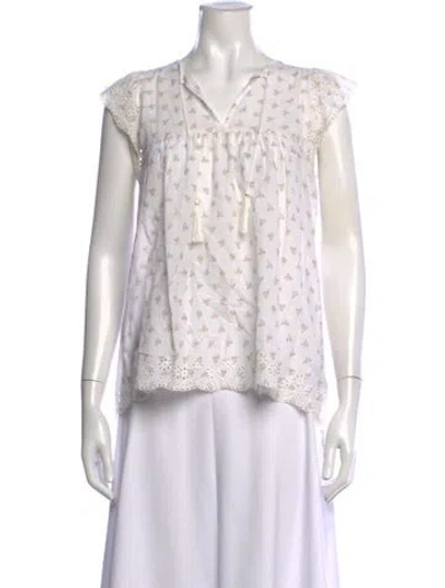 Pre-owned Ulla Johnson Floral Print V-neck Blouse In White