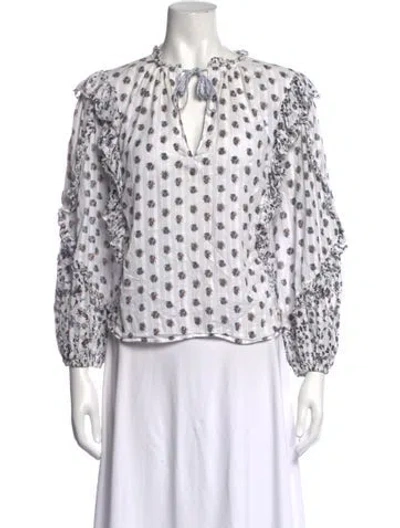 Pre-owned Ulla Johnson Floral Print V-neck Blouse In White