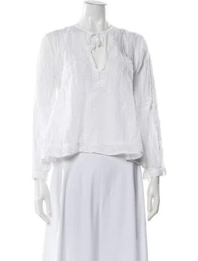 Pre-owned Ulla Johnson Floral Print V-neck Blouse In White