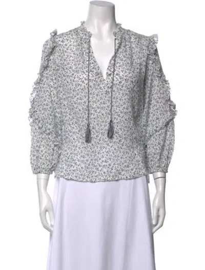 Pre-owned Ulla Johnson Floral Print V-neck Blouse In White