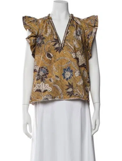 Pre-owned Ulla Johnson Floral Print V-neck Blouse In Yellow