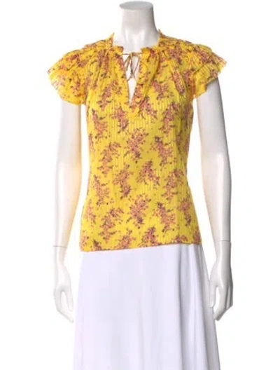 Pre-owned Ulla Johnson Floral Print V-neck Blouse In Yellow