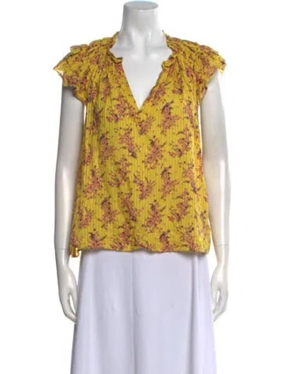 Pre-owned Ulla Johnson Floral Print V-neck Blouse In Yellow