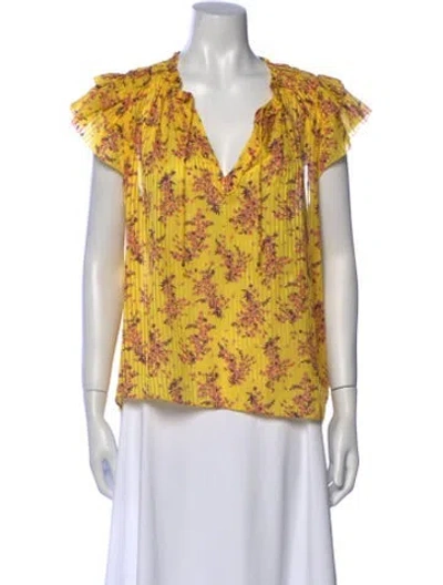 Pre-owned Ulla Johnson Floral Print V-neck Blouse In Yellow