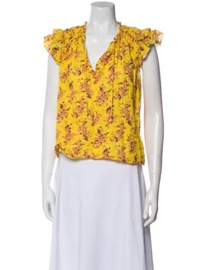 Pre-owned Ulla Johnson Floral Print V-neck Blouse In Yellow