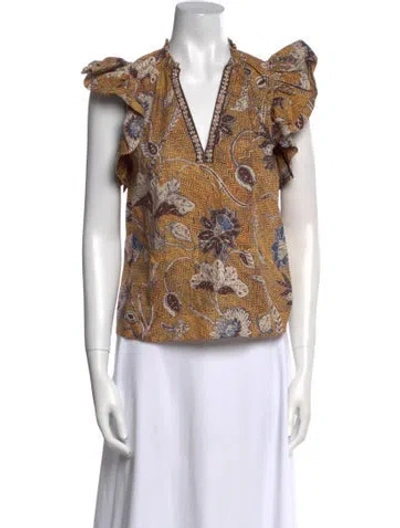 Pre-owned Ulla Johnson Floral Print V-neck Blouse In Yellow