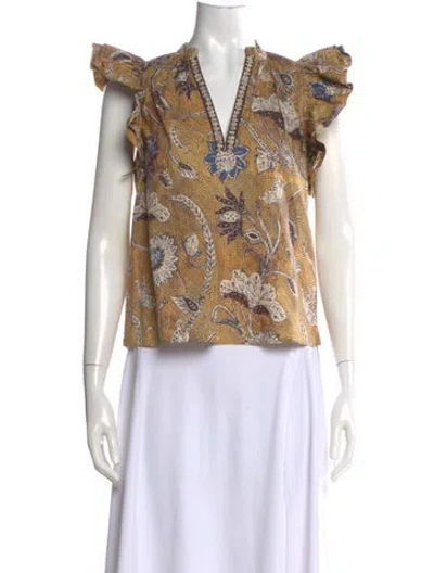 Pre-owned Ulla Johnson Floral Print V-neck Blouse In Yellow