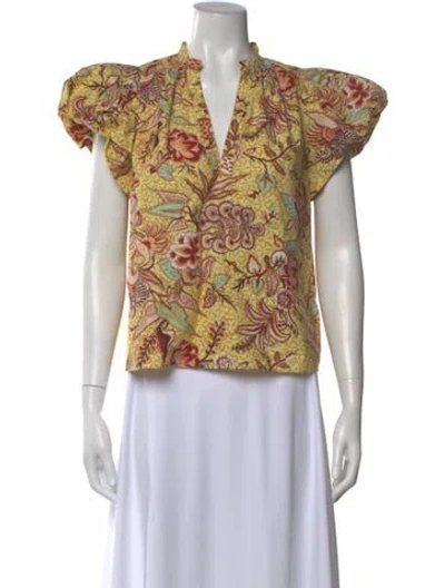 Pre-owned Ulla Johnson Floral Print V-neck Blouse In Yellow