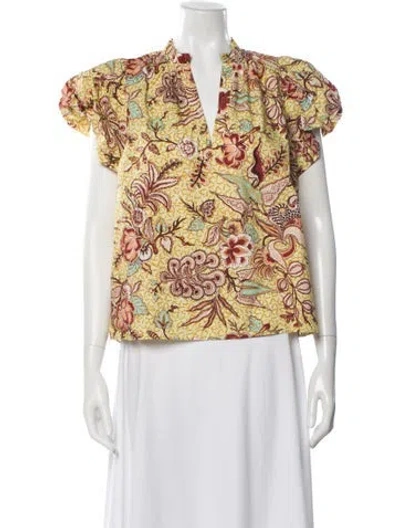 Pre-owned Ulla Johnson Floral Print V-neck Blouse In Yellow