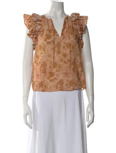 Pre-owned Ulla Johnson Floral Print V-neck Blouse In Yellow