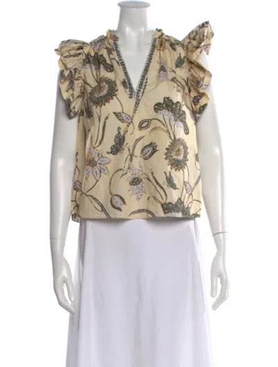 Pre-owned Ulla Johnson Floral Print V-neck Blouse In Yellow