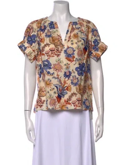 Pre-owned Ulla Johnson Floral Print V-neck Blouse In Yellow