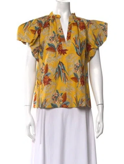 Pre-owned Ulla Johnson Floral Print V-neck Blouse In Yellow