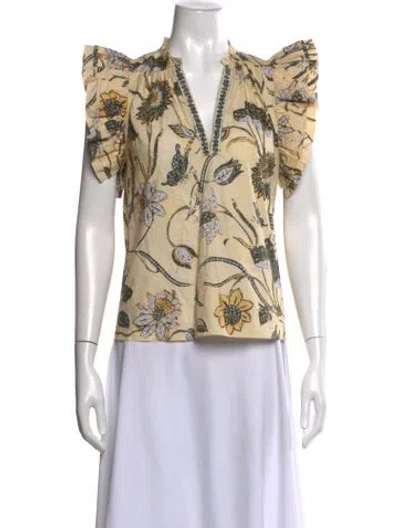 Pre-owned Ulla Johnson Floral Print V-neck Blouse In Yellow