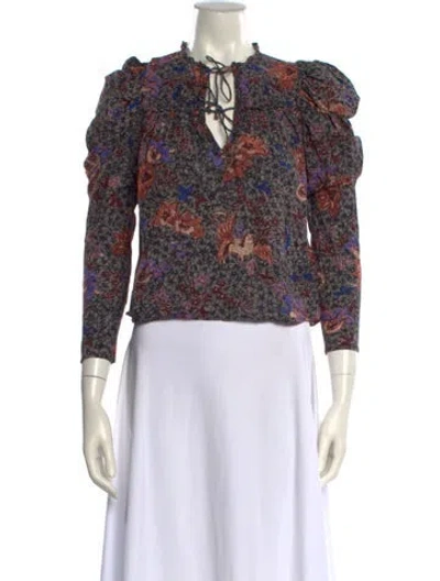 Pre-owned Ulla Johnson Floral Print V-neck Crop Top In Brown